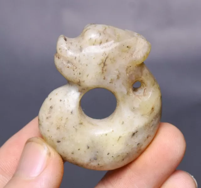 4CM Old China Hongshan Culture Hetian Jade Yu Pig Long Hook Beast Amulet Pendant
