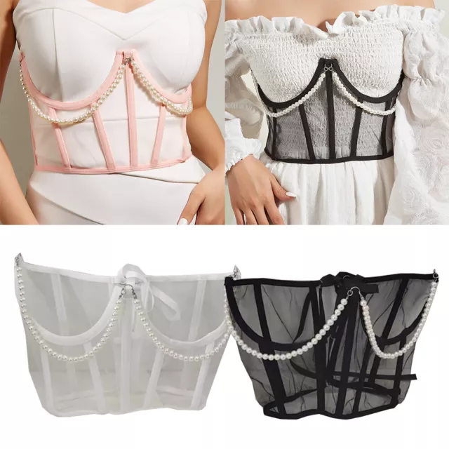 Women Lace-up Corset Bustier Tops Underbust Waist Trainer Mesh Cummerbund Shaper