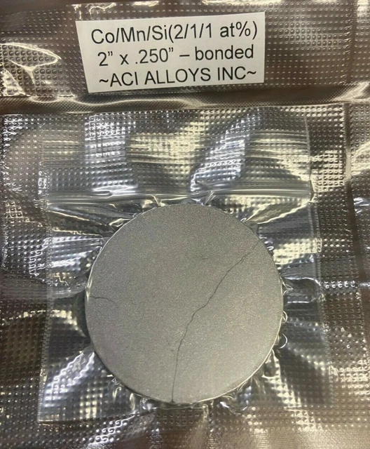 Cobalt Manganese Silicon sputter target, Co2MnSi heusler alloy, 2" dia x 3mm thk