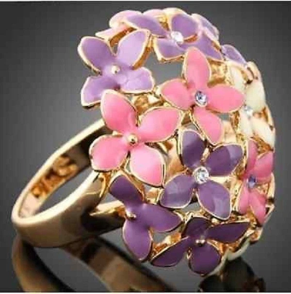Bague 3 Fleurs En Alliage - Zircons Roses Et Rose Pâle - Neuf Avec Étiquettes