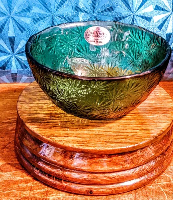 Vintage Blenko #6921S "Starburst" Small Glass Bowl/Emerald/6"