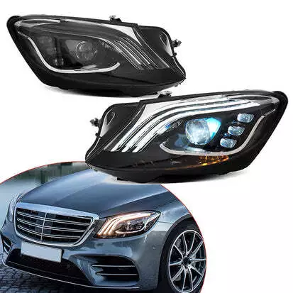 Pair LED DRL Headlights For 2014 2016 2017 Mercedes Benz W222 S Class Sequential