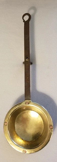 18th Century Hearthside Brass & Wrought Iron Sauce Pan Footed 19-1/2" L. Hanging