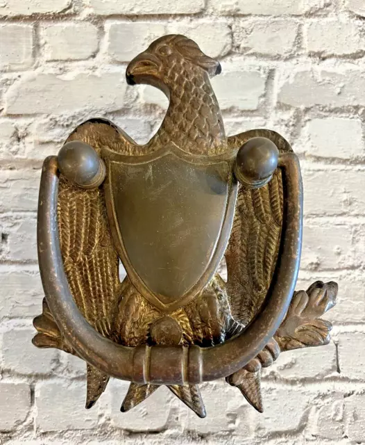 Vintage Reclaimed Brass American Eagle Door Knocker w/ Mounting Hardware 7"x4.5"