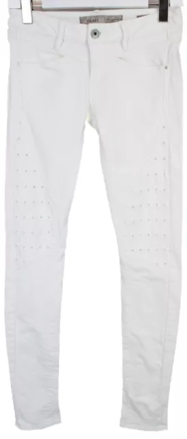 Guess Lamya-Skinny Jeans Donna USA 26 Strappato Ricamato Bianco