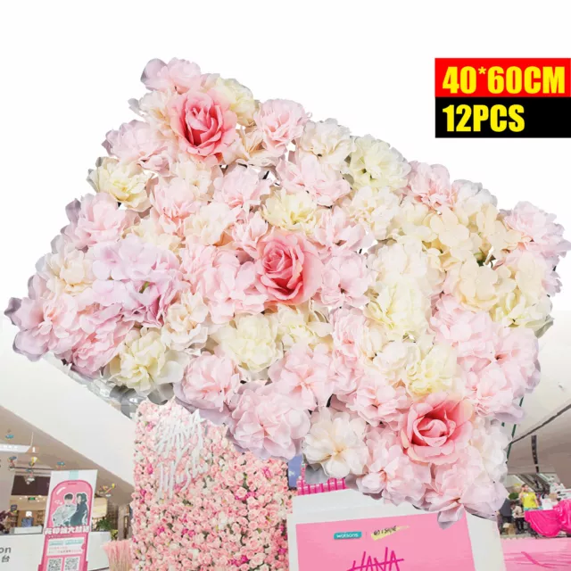 12 Stück Künstliche Blumenwand Rosenwand Hochzeit Dekor Hintergrund 40cm*60cm