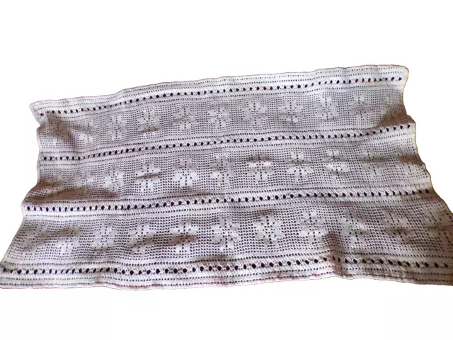 Ancien chemin de table en coton blanc fait main-au crochet-déco-art de la table