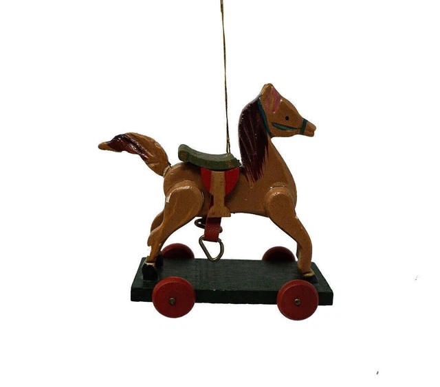 VINTAGE PONY HORSE on Wheels with Stirrups Christmas Ornament 7.50