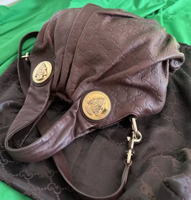 Auth Gucci GG Monogram Brown Leather HandBag Gold Signature Medalions Auth Gucci GG Monogram Brown Leather HandBag Gold Signature Medalions