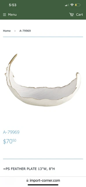 Feather Decor Plate, Ceramic 13"W, 8"H