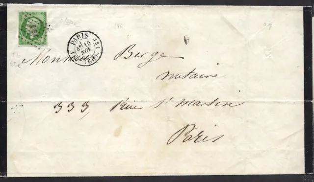 Paris 1861, cachet type 17, Aff 5c N° 12, 300€ seul sur lettre,  Très Beau