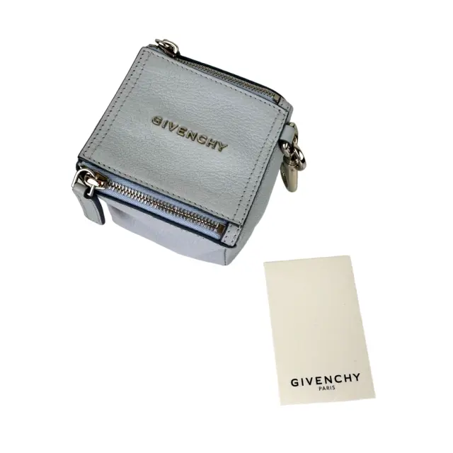 GIVENCHY Paris Blue Mini Pandora Charm Box Leather Zipper Closure Square NEW