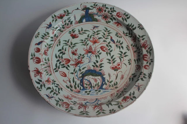 Assiette Ancienne De Delft XVIIIe Siècle Décor Chinois Signée UVS - Faïence Bleue