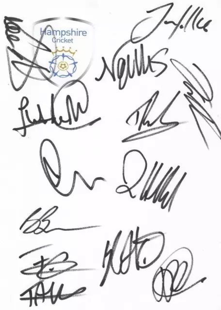 Hampshire Cricket Squad Signed Pre-Season 2024 Crested Card Sheet X 14