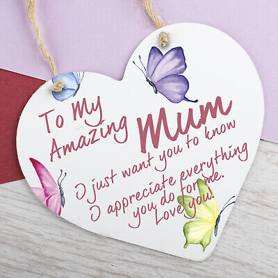 I Love You Mum regali appesi firmare per Compleanno Mamme Giorno Placca Cuore in Acrilico 