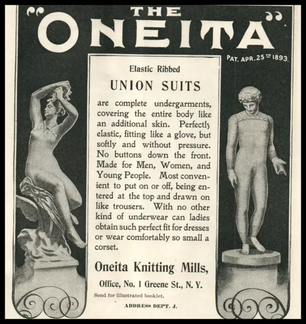 1898 Oneita Knitting Mills Union Suits Clothing Undergarments Statue Pillar 8684