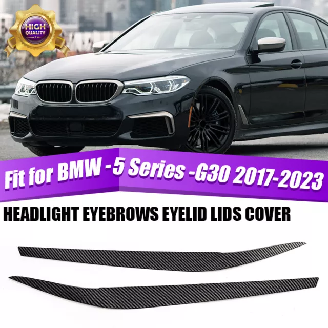 2*Headlight Eyebrow Eyelid Cover Trim For BMW 5 Series G30 G31 G38 Carbon Look