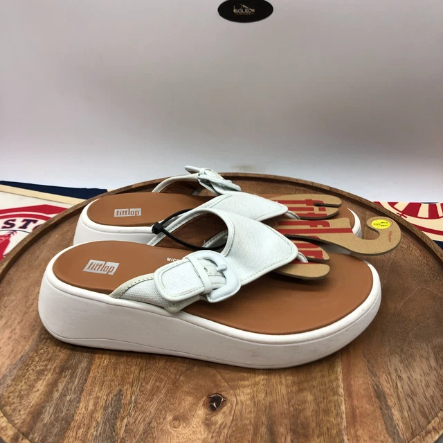 FitFlop F-Mode Buckle Seafoam Blue Canvas Flatform Sandals Flip Flops Size 6 US