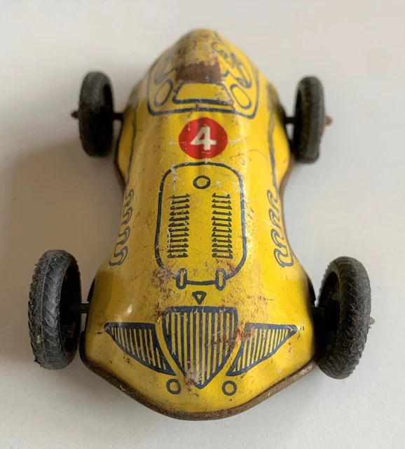 JOUET ANCIEN VINTAGE Voiture De Course Avec Pilote Tole Mecanique A Cle