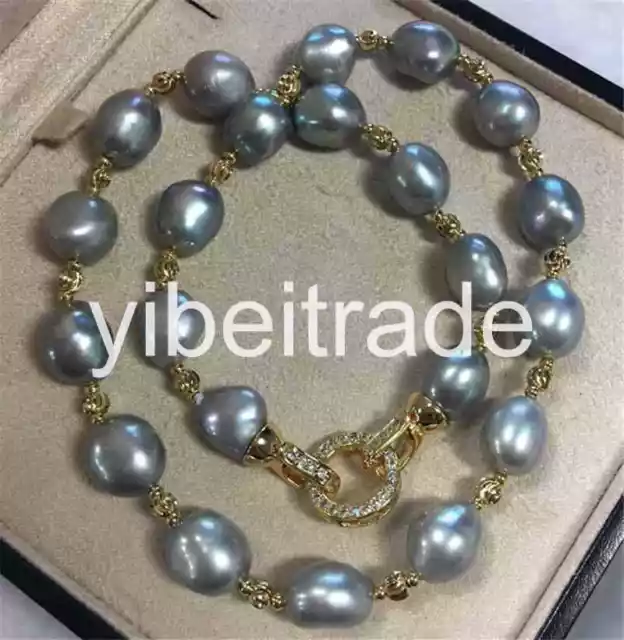 women's silver Genuine Natural pearl necklace gray baroque freshwater pearl