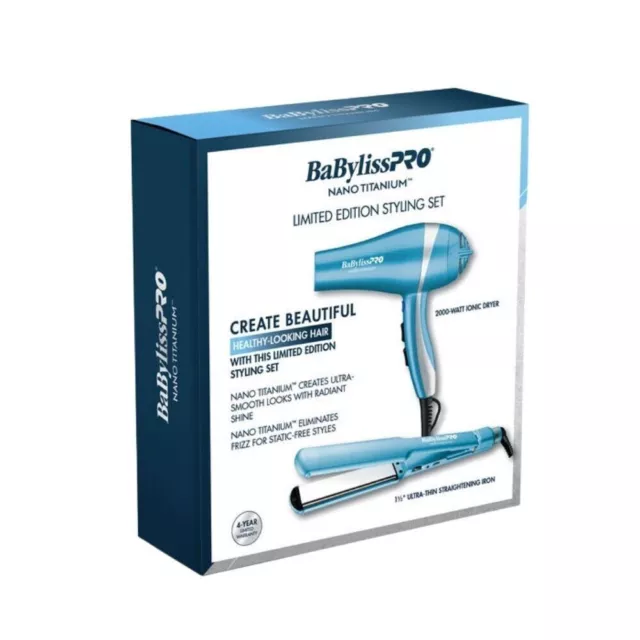 BaBylissPRO Nano Titanium Hair Dryer & 1.5" Ultra Thin Flat Iron Set BNTPP58