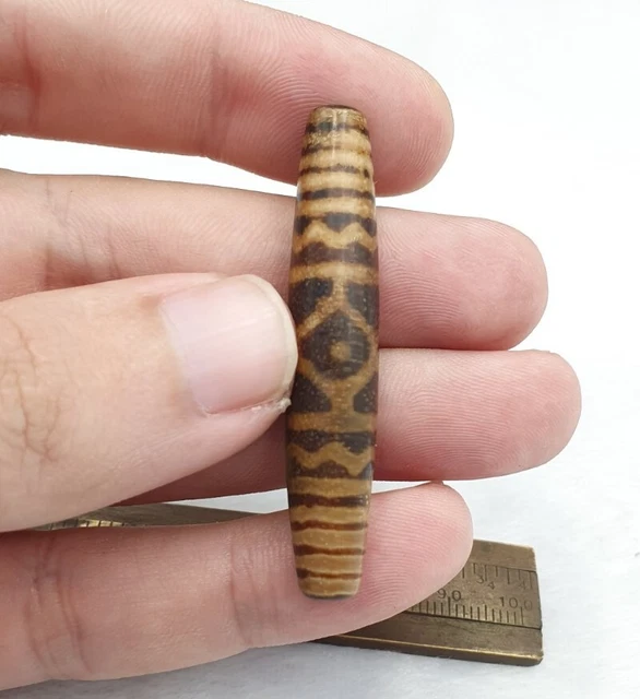 South Asian Burmese Antiques Trade Pumtek petrified Wood Beads Late 19 C. 52mm 10