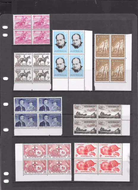 Attractive Coll Of 8 MNH Aust Pred Blocks, Incl ANZAC Block With Corner Selvage