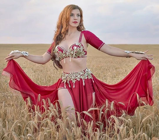 ABDC014 Red Maroon Belly Dance Costumes Set.