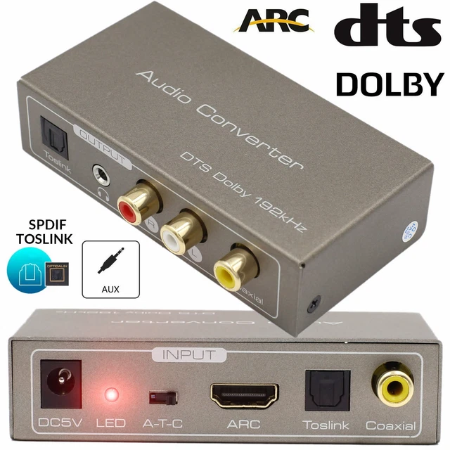 DIGITAL AUDIO CONVERTER HDMI ARC Optical Coaxial To Analog Jack AUX RCA