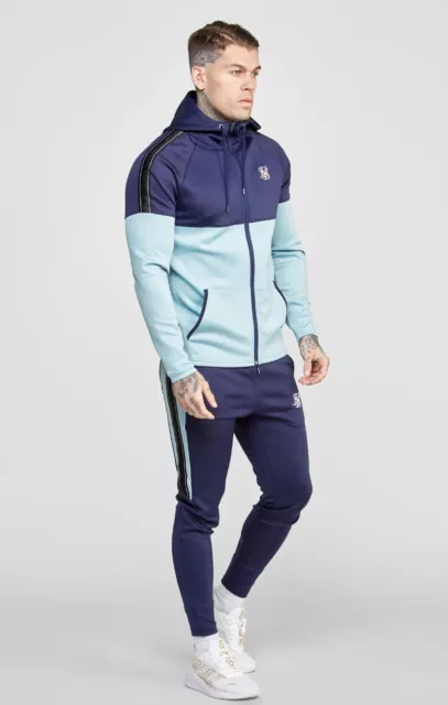 Sik Silk Mens Tracksuit Set Polyester Navy Zip Hoody And Jogging Pants Outfit!