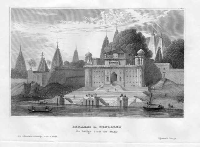 1850 - Varanasi Benares Uttar Pradesh Palast India engraving Original Stahlstich