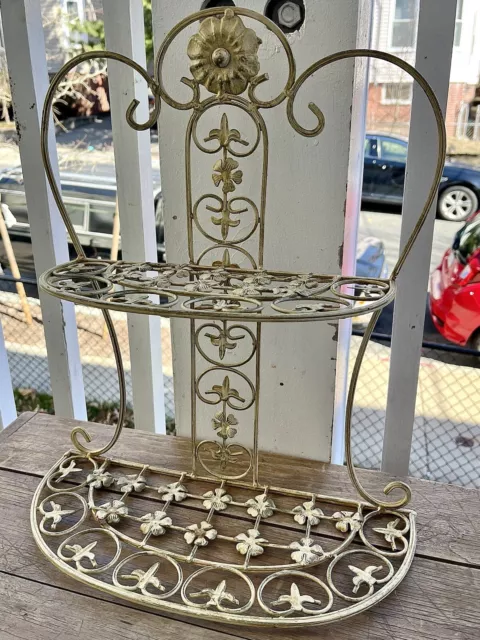 Antique Victorian Wrought Iron Plant Shelf / Stand