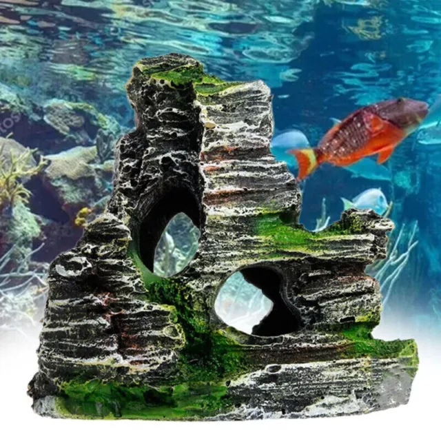 NEW Aquarium Ornament Rockery Hiding Mountain Cave Home Fish Tank Decor Resin
