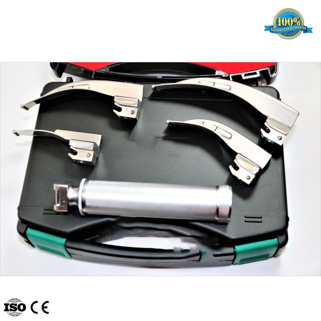 Premium Laryngoscope Set Of 4 Intubation Blades + Medium Handle