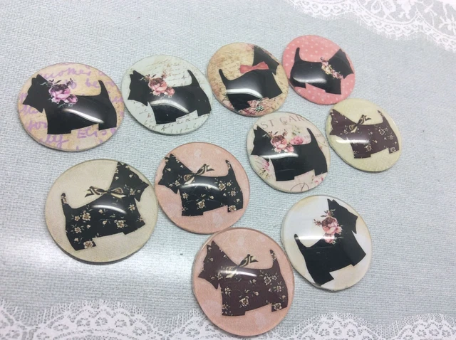 10 Floral Scottie Dog Cabochons 16-25mm Mixed Round Glass Charm Dome Flat Back
