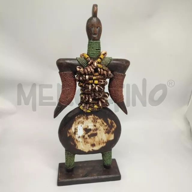 Scultura Legno Indigeno Dea Della Fertilita' Collana Specchio