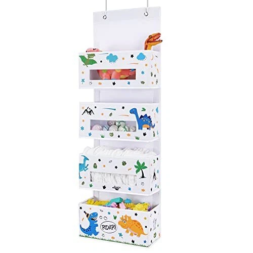 WERNNSAI Dinosaur Over Door Hanging Organizer - 4 Clear Window Pockets Wall S...