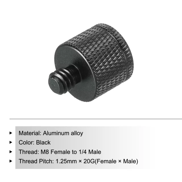 Mic Stand Adapter M8 Female x 1/4 Male Camera Screw Thread Adapter Black 3