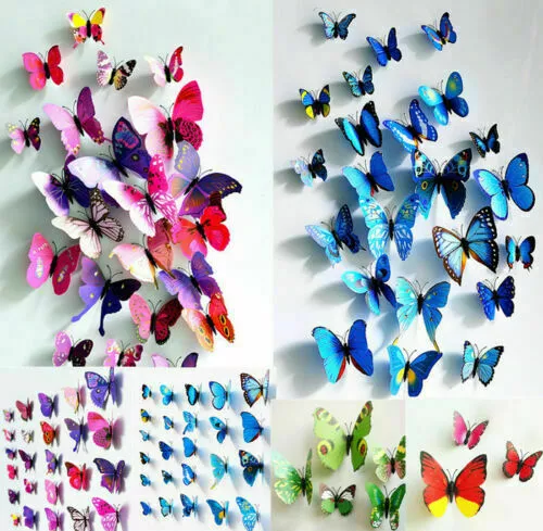 72PCS 3D Kristall Schmetterling Wandaufkleber Kunst Sticker DIY Dekor Abnehmbare 2