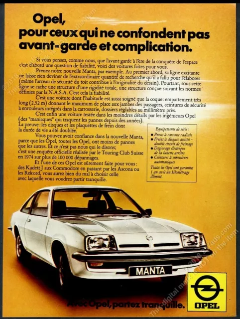 1976 Opel Manta coupe car photo French vintage print ad