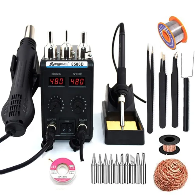 8586d 110v Solder Station 2 In 1 Lcd Dual Digital Display Smd Hot Air Gun Rework