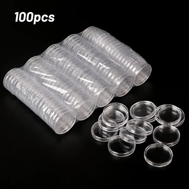 100 Stck./39 mm/Klar Runde Münzkapsel Behälter Aufbewahrungsbox Halter Etui Kunststoff