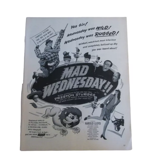 1950 Mad Wednesday Vintage Print Ad - Harold Lloyd