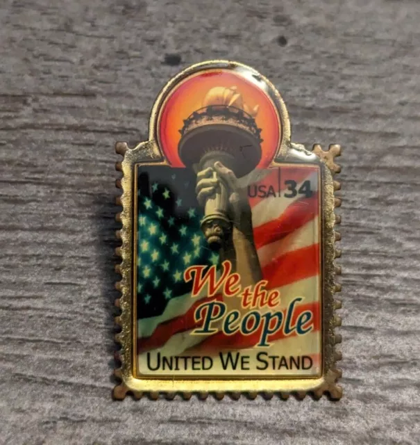 "We The People United We Stand" Statue Of Liberty US Stamp Gold-Tone Lapel Pin