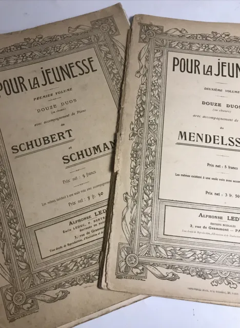 Lot 2 POUR LA JEUNESSE - partition piano - Schubert Schumann et Mendelssohn