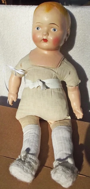 (1920s) Composition Doll with Straw-Filled Cloth Body - 25" Tall - Hand-Painted