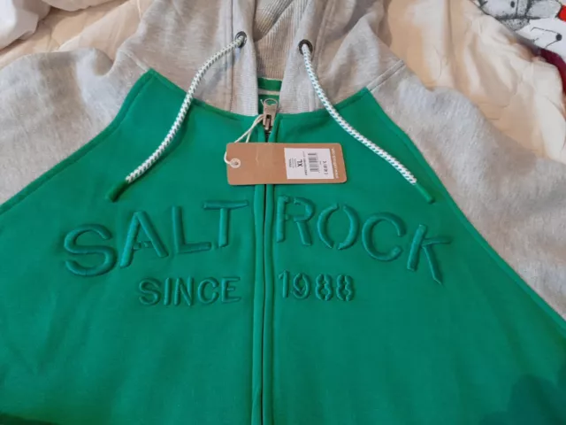 Saltrock - Men's Full Zip Hoodie - Green/Grey - Size XL - 60% Cotton - BNWT