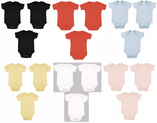 3 Pack BOY/GIRL Plain 100% Cotton Babygrow short sleeve Bodysuit Vest  BABY GROW