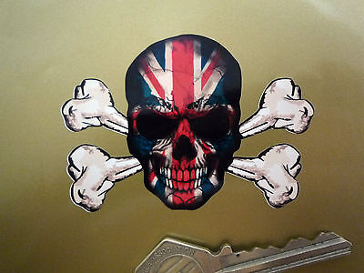 UNION JACK Style SKULL & CROSSBINE Bike or Car STICKER 3" British Flag Rocker