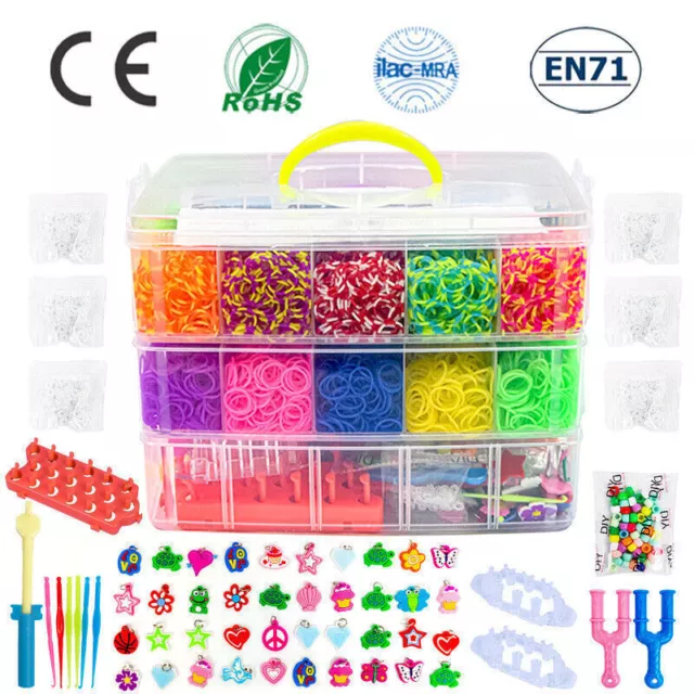 New 15000Pcs Kit Box+ Rubber Loom Bands Children Mult-color Make Woven Bracelet